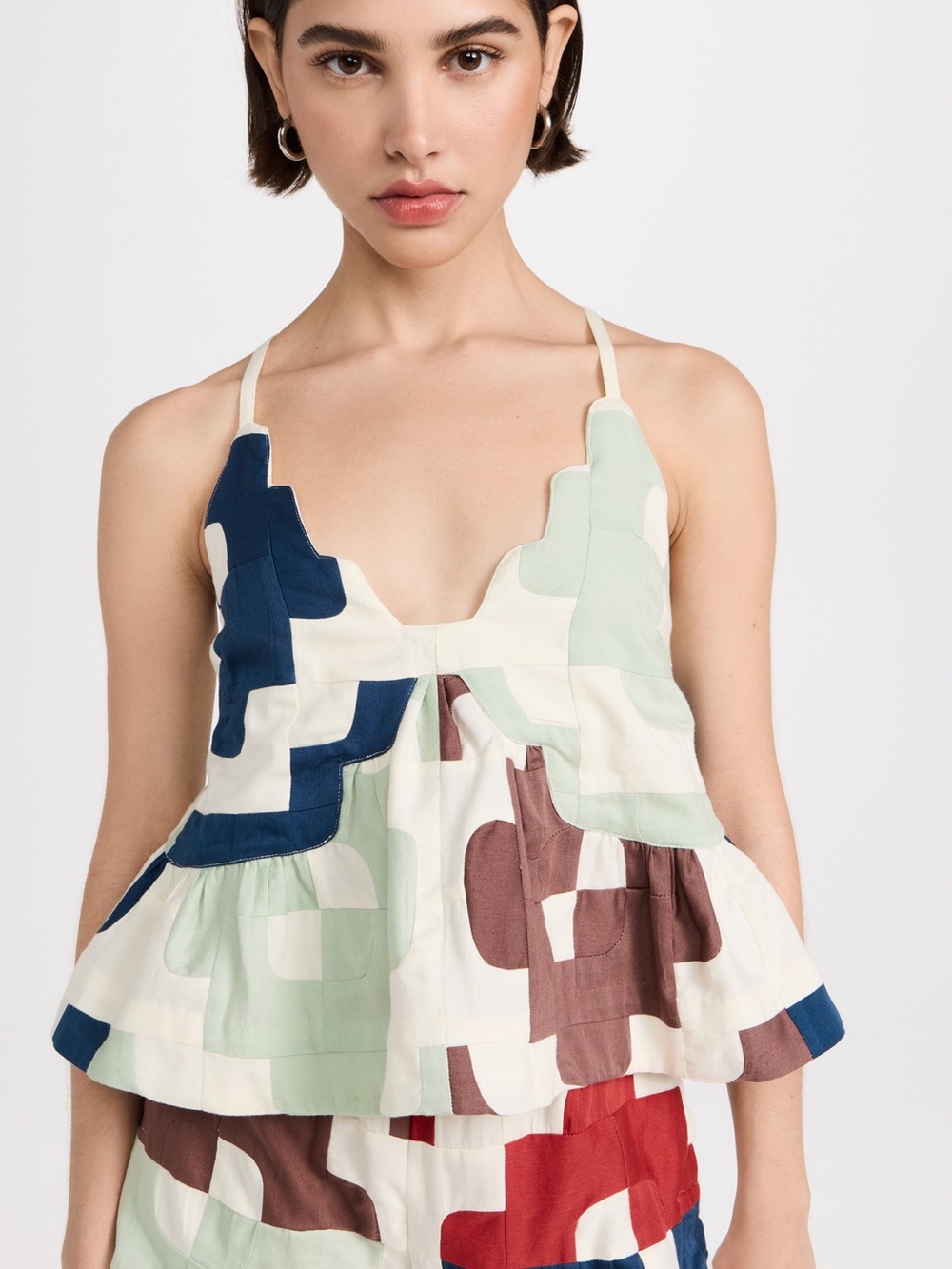 Sea Cari Patchwork cotton top Women’s Scalloped Halter Swim Top in Multi-Color